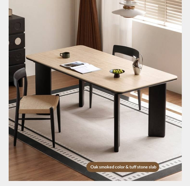 Black Walnut Solid Wood Travertine Slab Light Luxury Dining Table