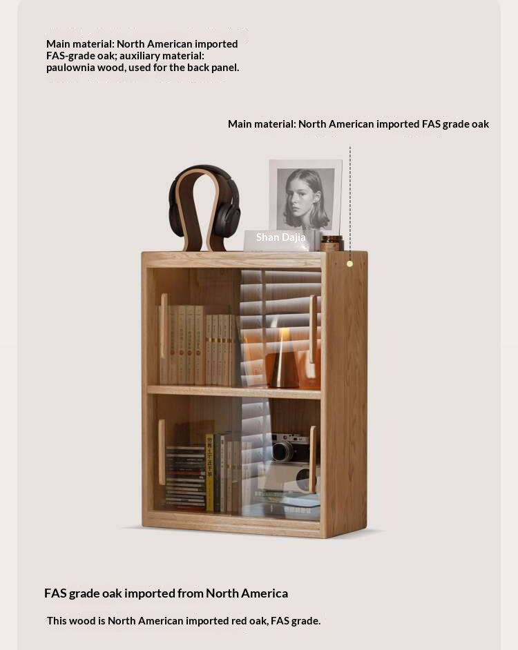 Oak Solid Wood Modern Minimalist Low Bookcase and Storage Cabinet