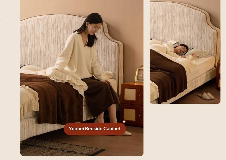 Fabric Soft Headboard Bed French Retro Style