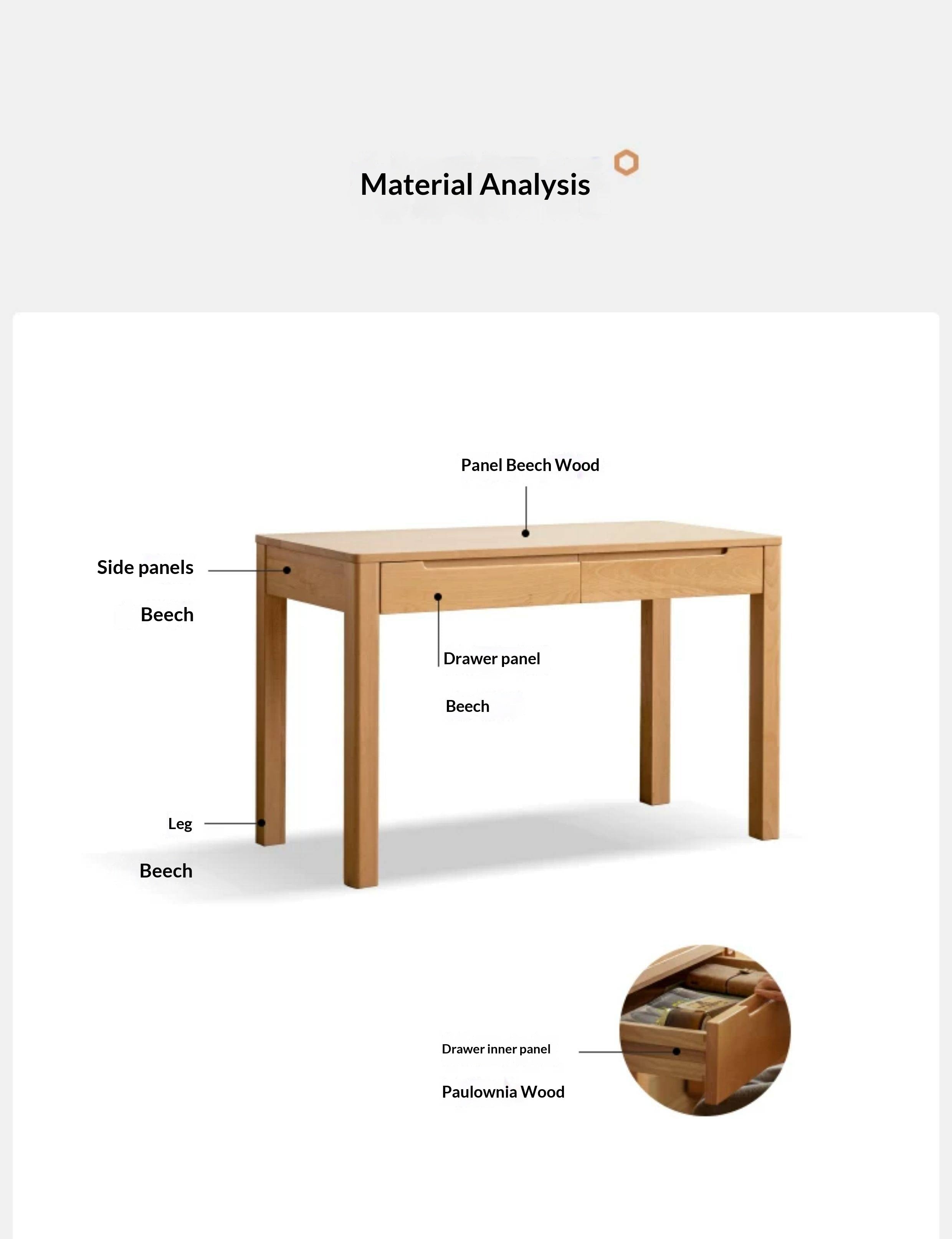 Beech Solid Wood Study Computer Office Desk