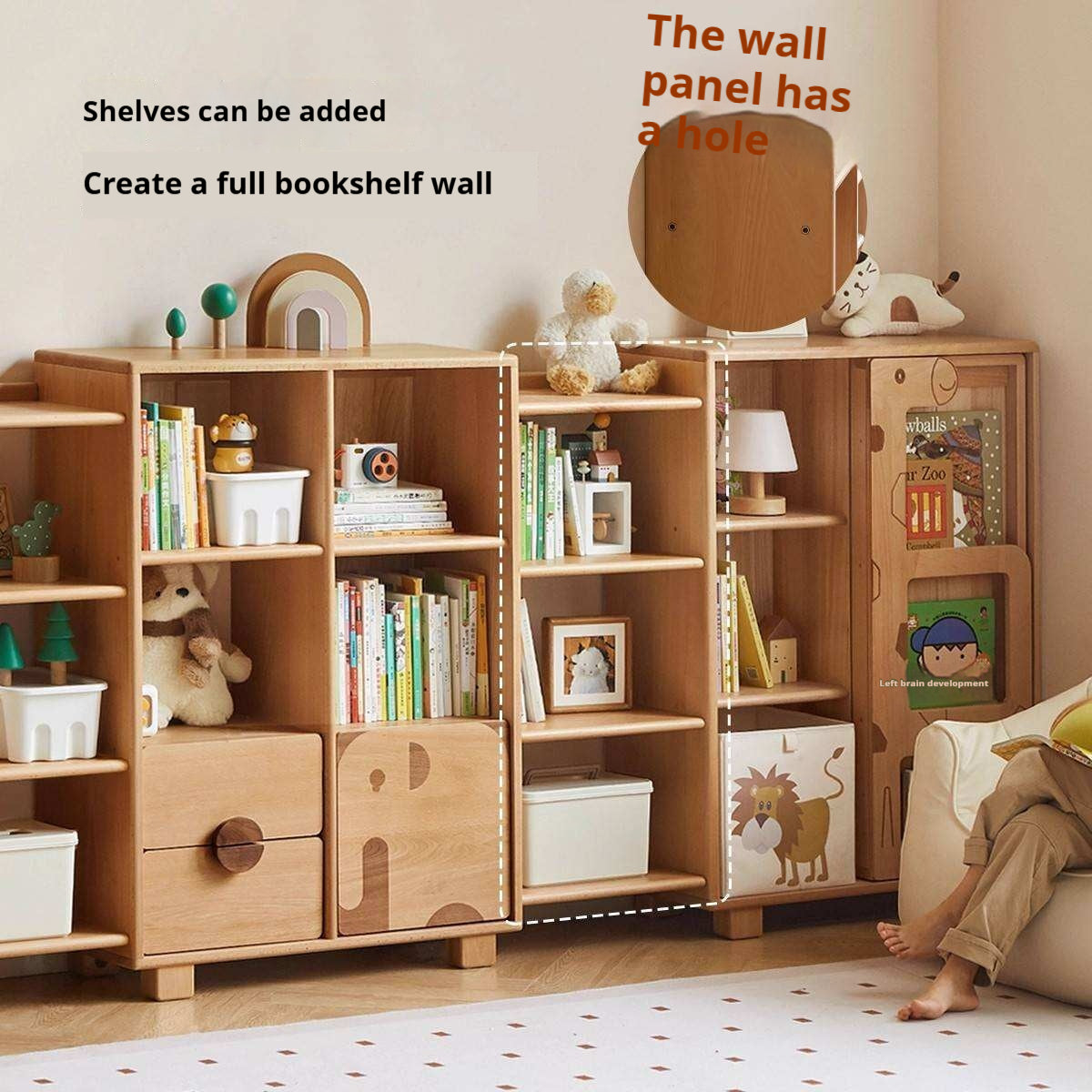Oak Solid Wood Multi-Layer Children's Bookcase