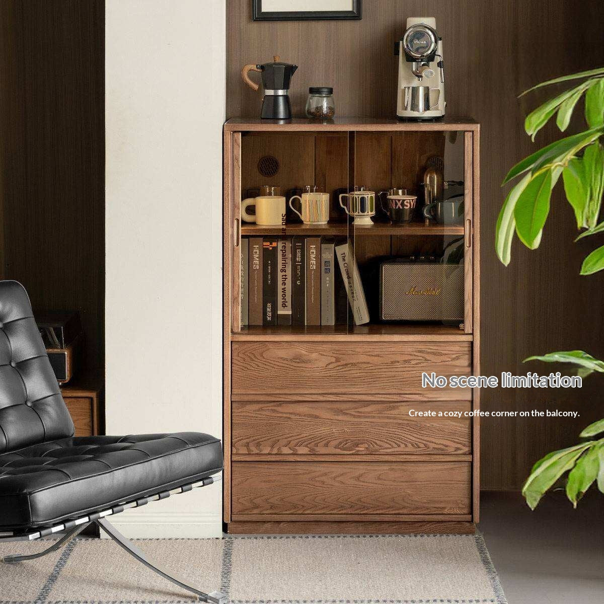 White Ash Solid Wood Side Cabinet with Italian Light Luxury Style