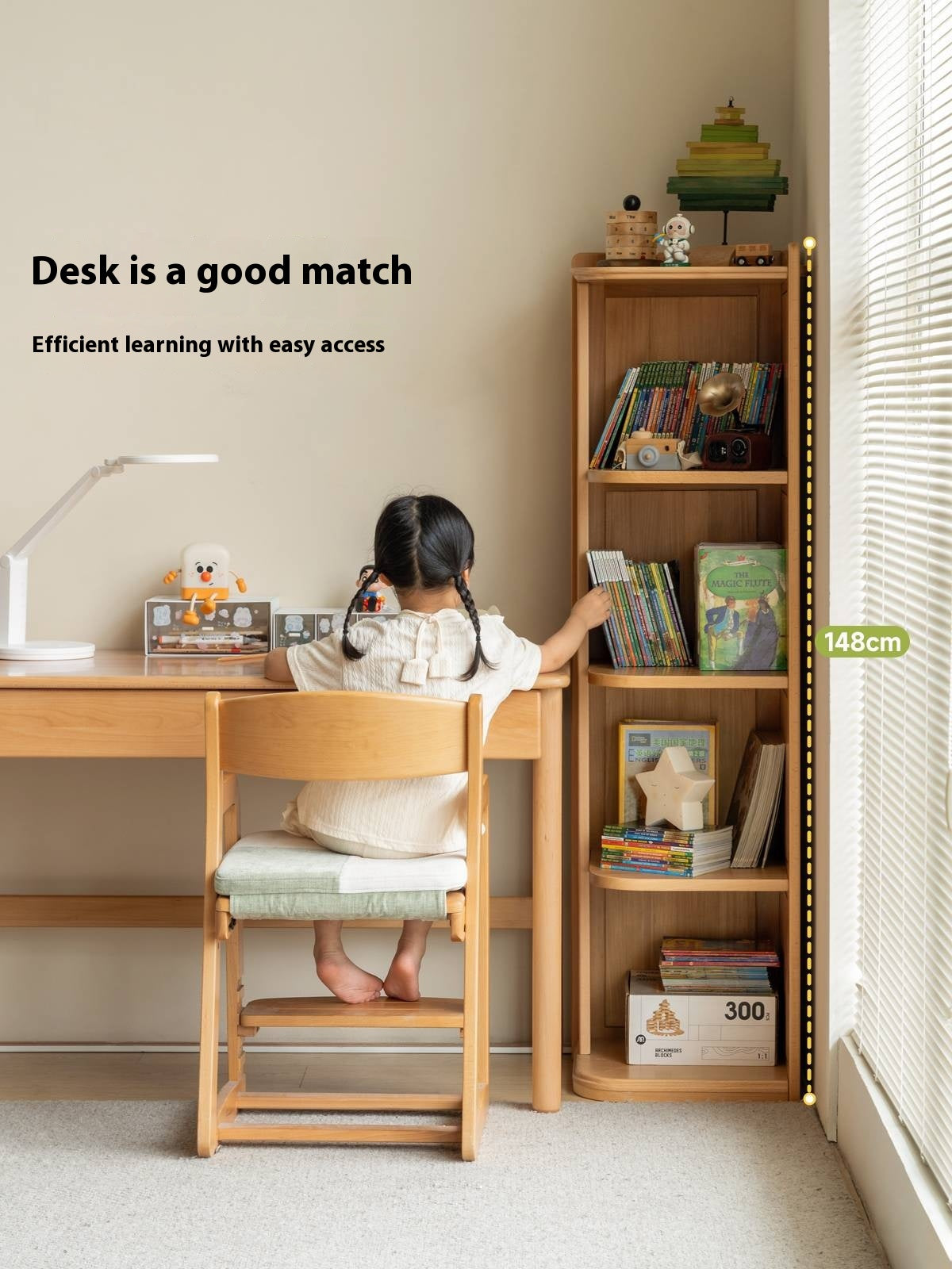 Beech Solid Wood Children's Bookshelf Storage Corner Cabinet