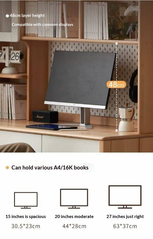 Beech Solid Wood Desk Bookshelf Integrated Study