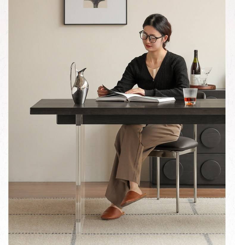 Ash Solid Wood Suspended wabi-sabi style black Dining Table