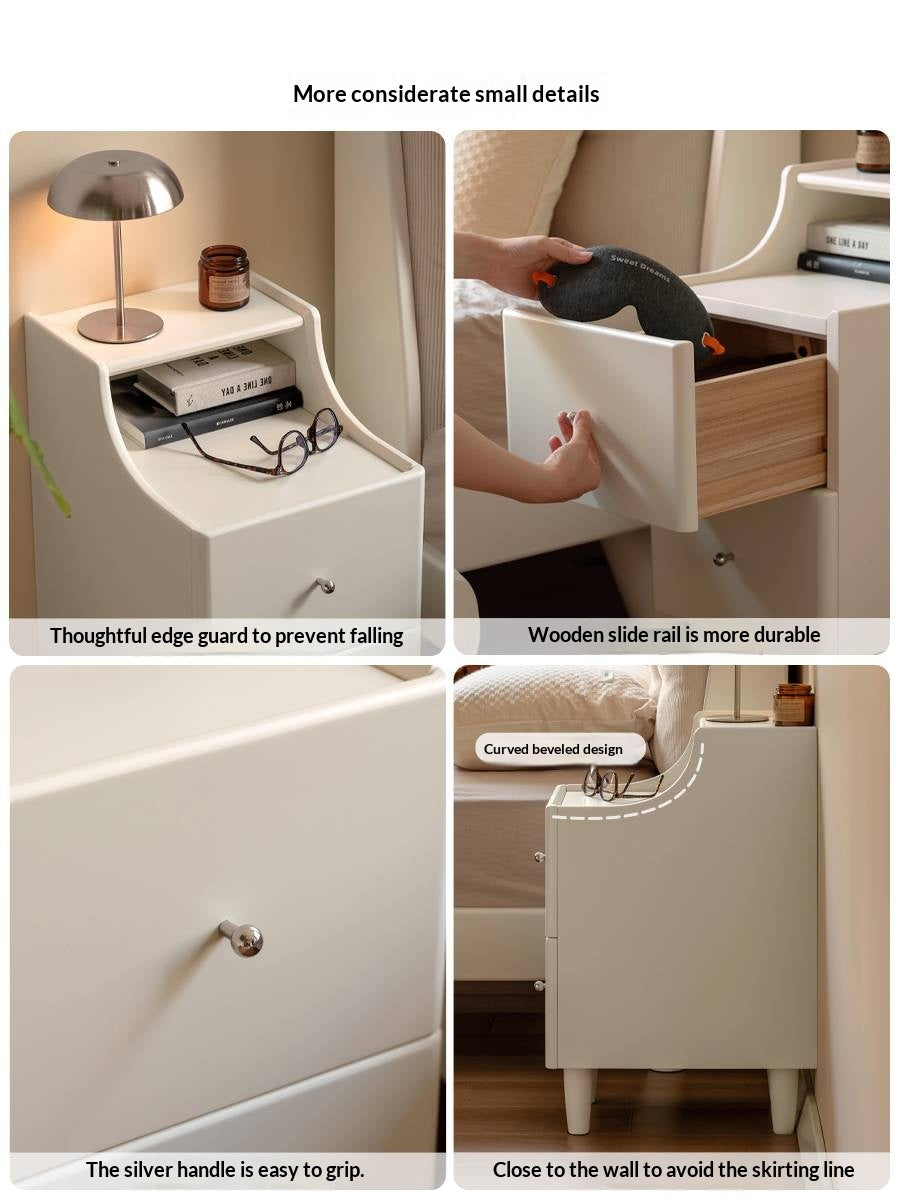 Solid Rubberwood Cream Style Nightstand