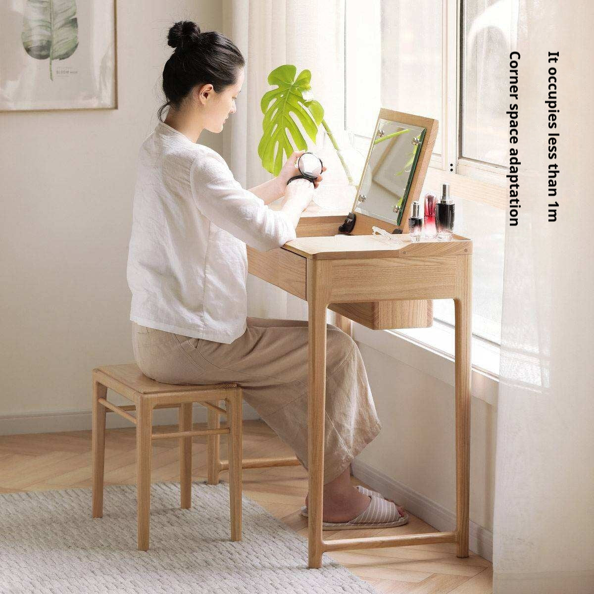 Ash Solid Wood Small Flip Vanity Table.