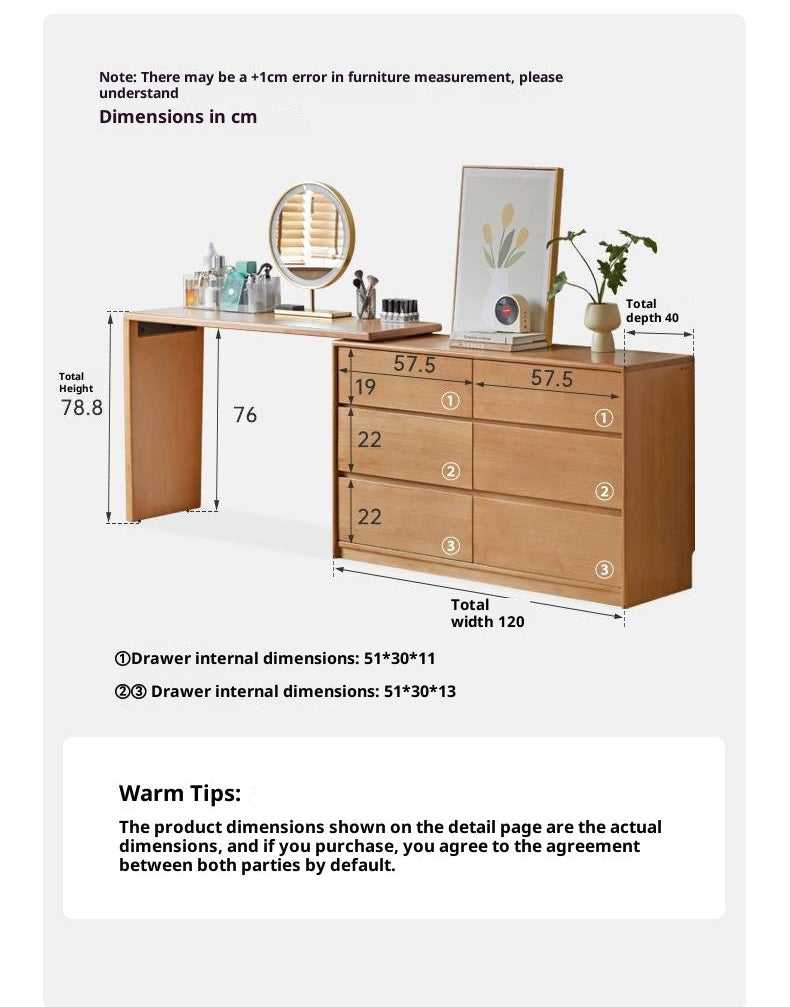 Poplar Solid Wood Modern Minimalist Rotatable Vanity Table