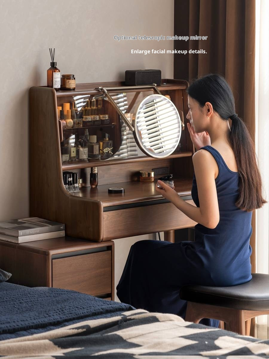 Black Walnut, Sandalwood Solid Wood Light Luxury Multifunctional Dressing Table