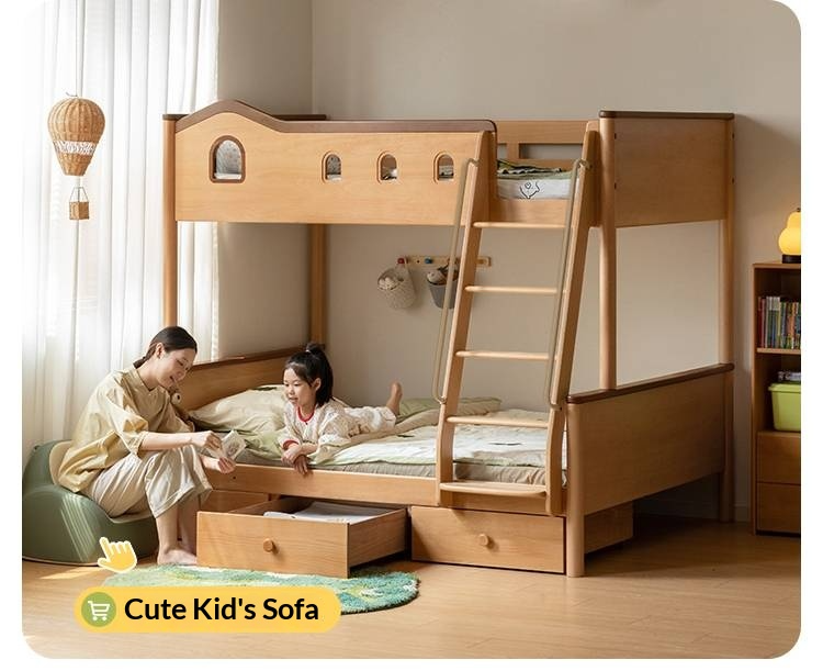 Beech Solid Wood Detachable Bunk Bed with Playful Design