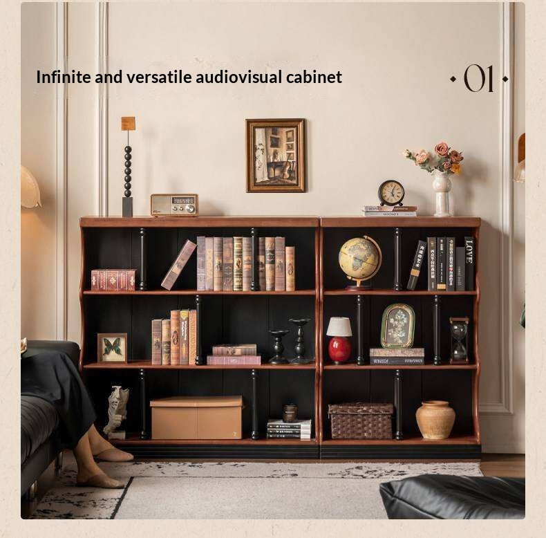 Solid RubberWood French Retro Bookcase with Storage Cabinet