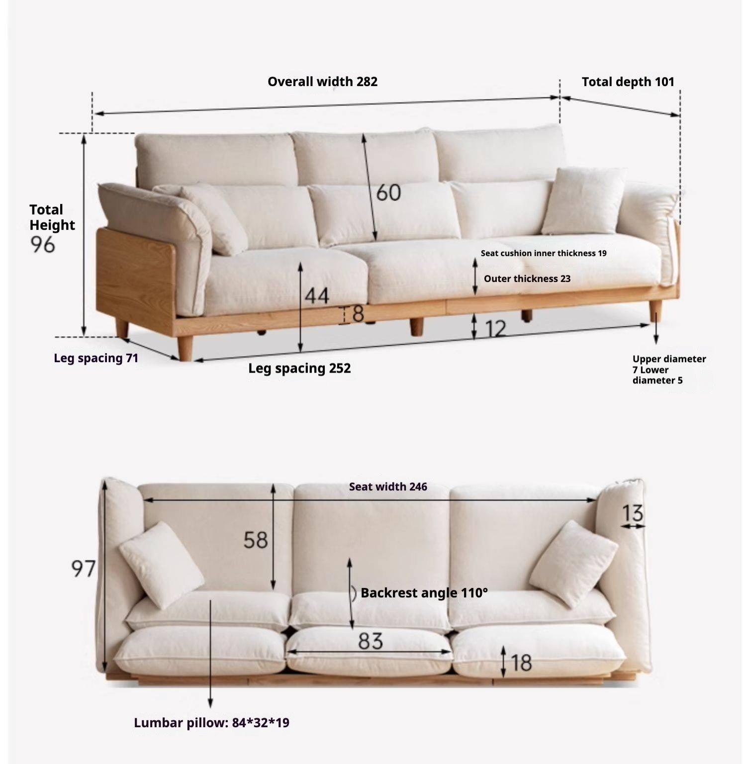Oak Solid Wood high-back sofa