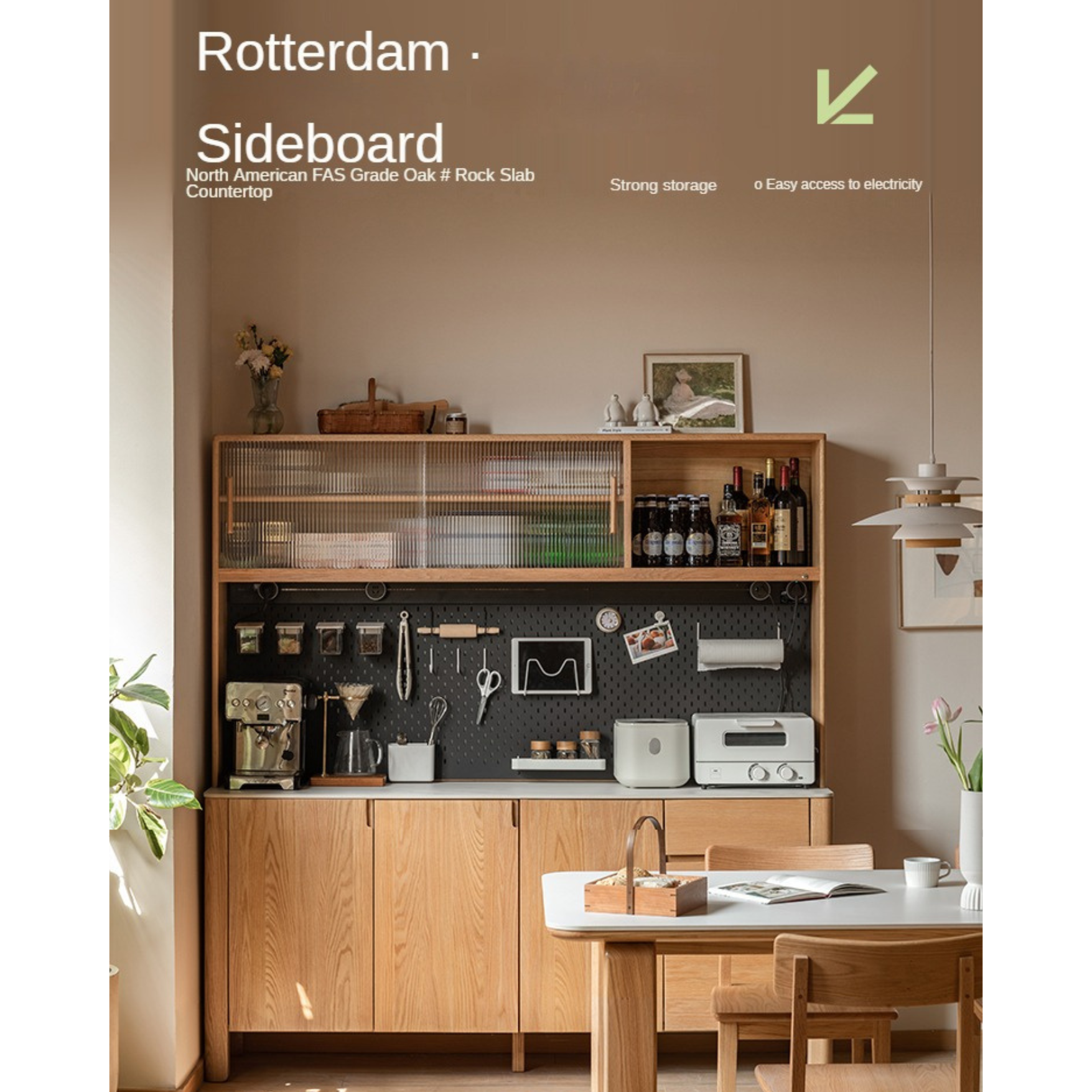 Oak Solid Wood Perforated Rock Board Dining Sideboard
