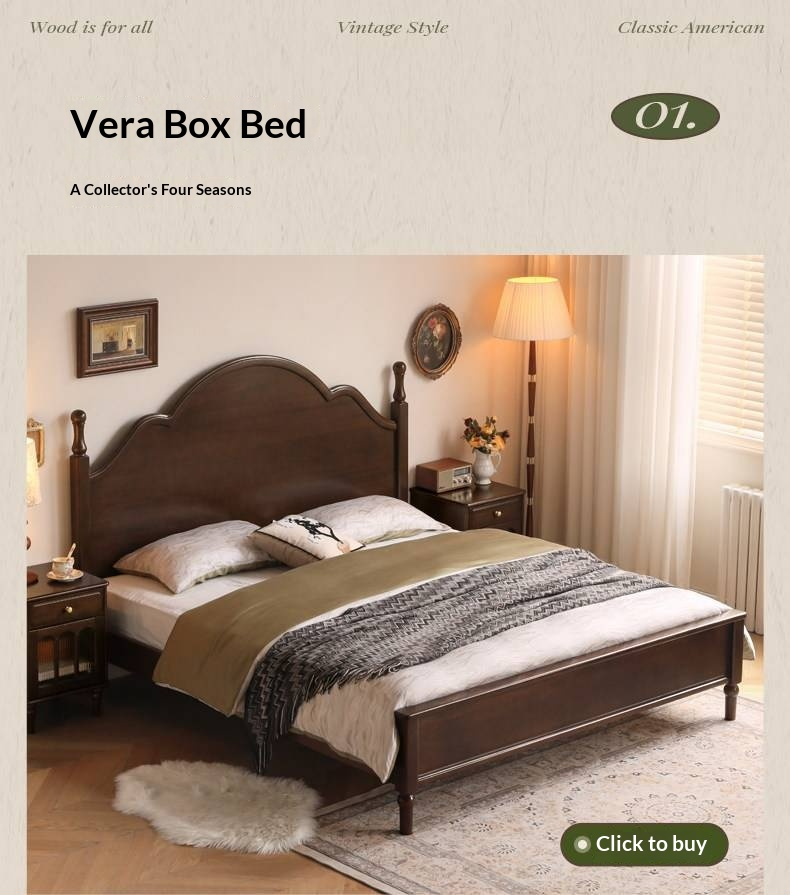 Ash Solid Wood Bed — American Retro Style