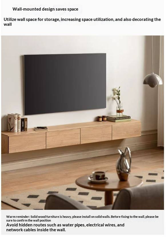 Oak Solid Wood TV Cabinet Hanging LED Lights.