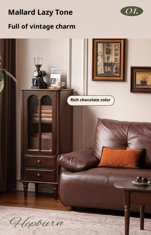 Poplar, Black Walnut Solid Wood American Retro Side Cabinet.