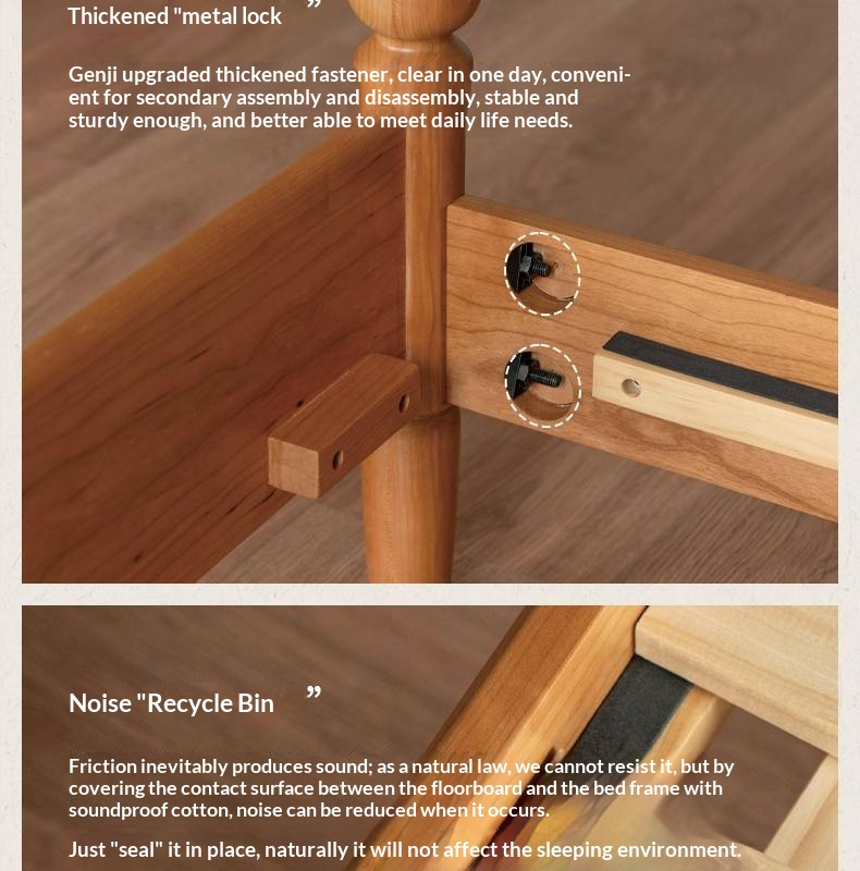 Cherry Solid Wood Fabric Upholstered Bed