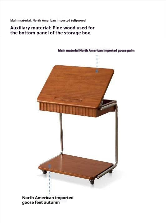 Tulipwood, Cherry Solid Wood Mobile Retro Side Table