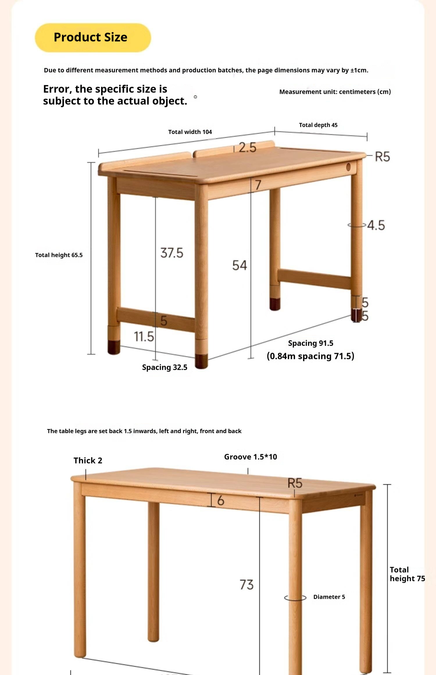 Beech Solid Wood Kids Learning Desk.