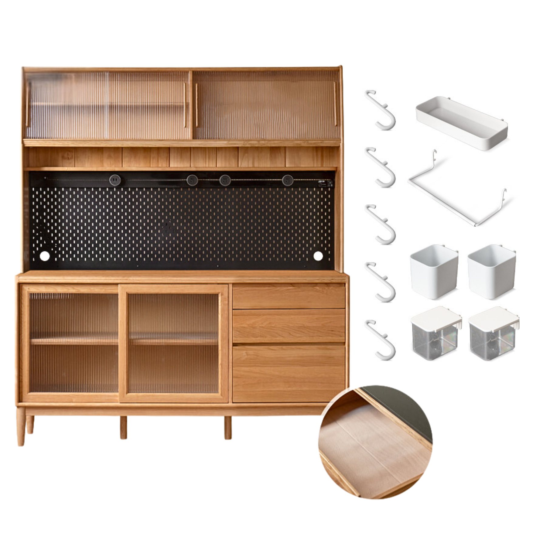 Cherry, Oak Solid Wood Rock Board Dining Cabinet Integrated High