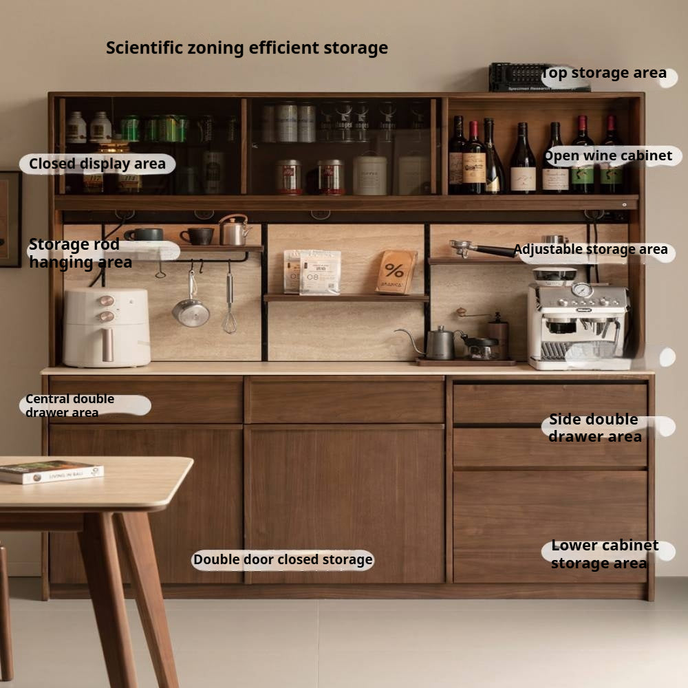 Black Walnut, Sandalwood, Ash Solid Wood Dining Cabinet Antique Style Rock Board