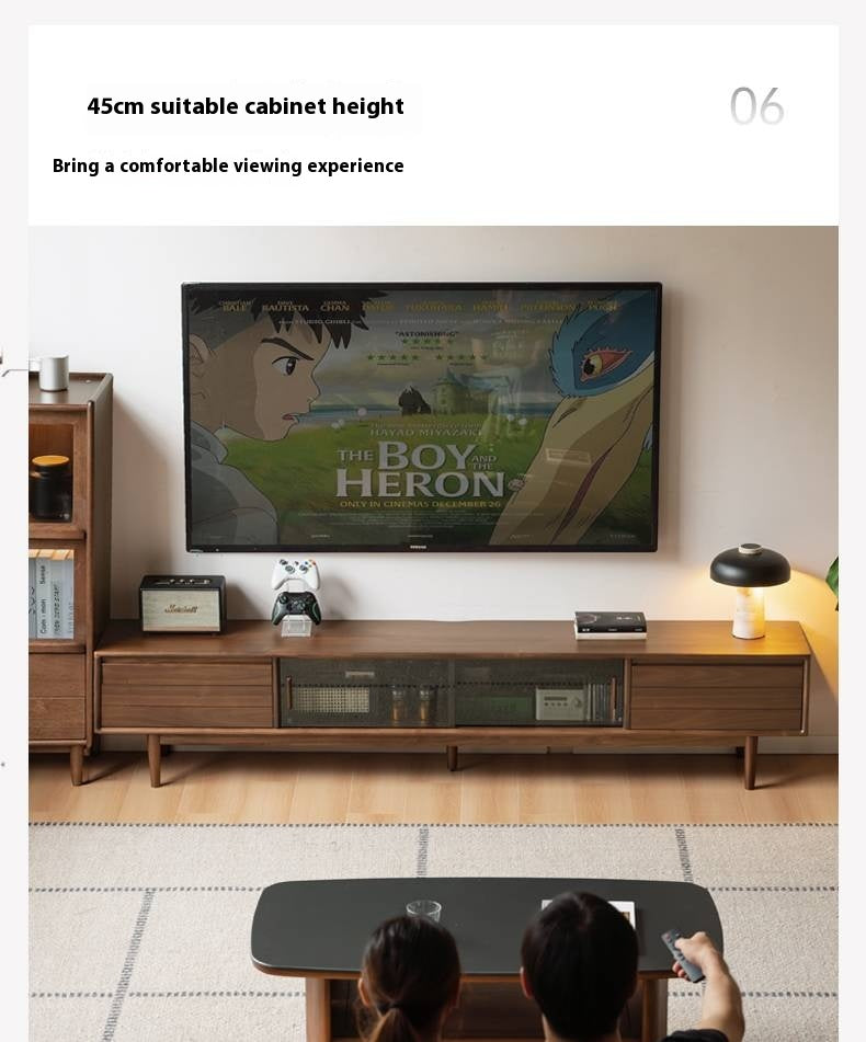 Black Walnut, Oak Solid Wood Sliding Doors TV Cabinet.