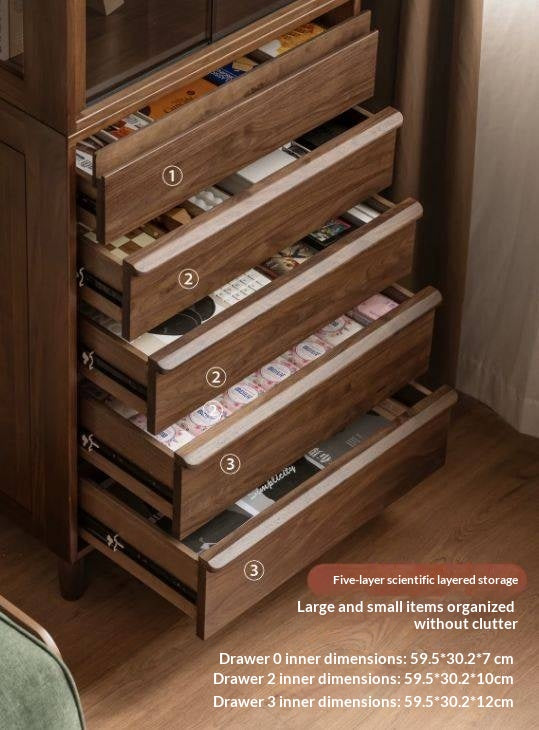 Black Walnut Solid Wood display side cabinet with drawers
