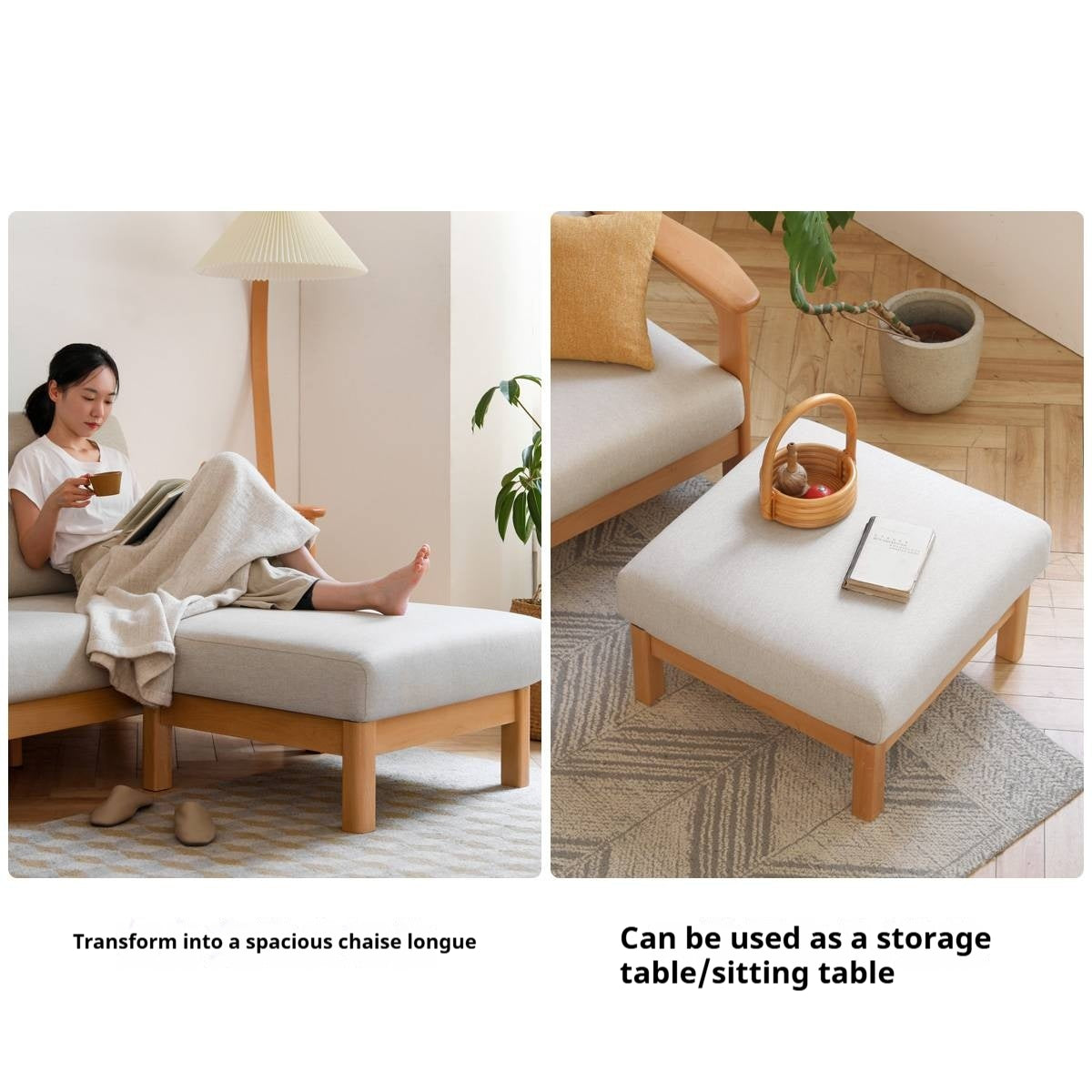 Ash, Oak, Black Walnut Solid Wood Fabric Footstool-