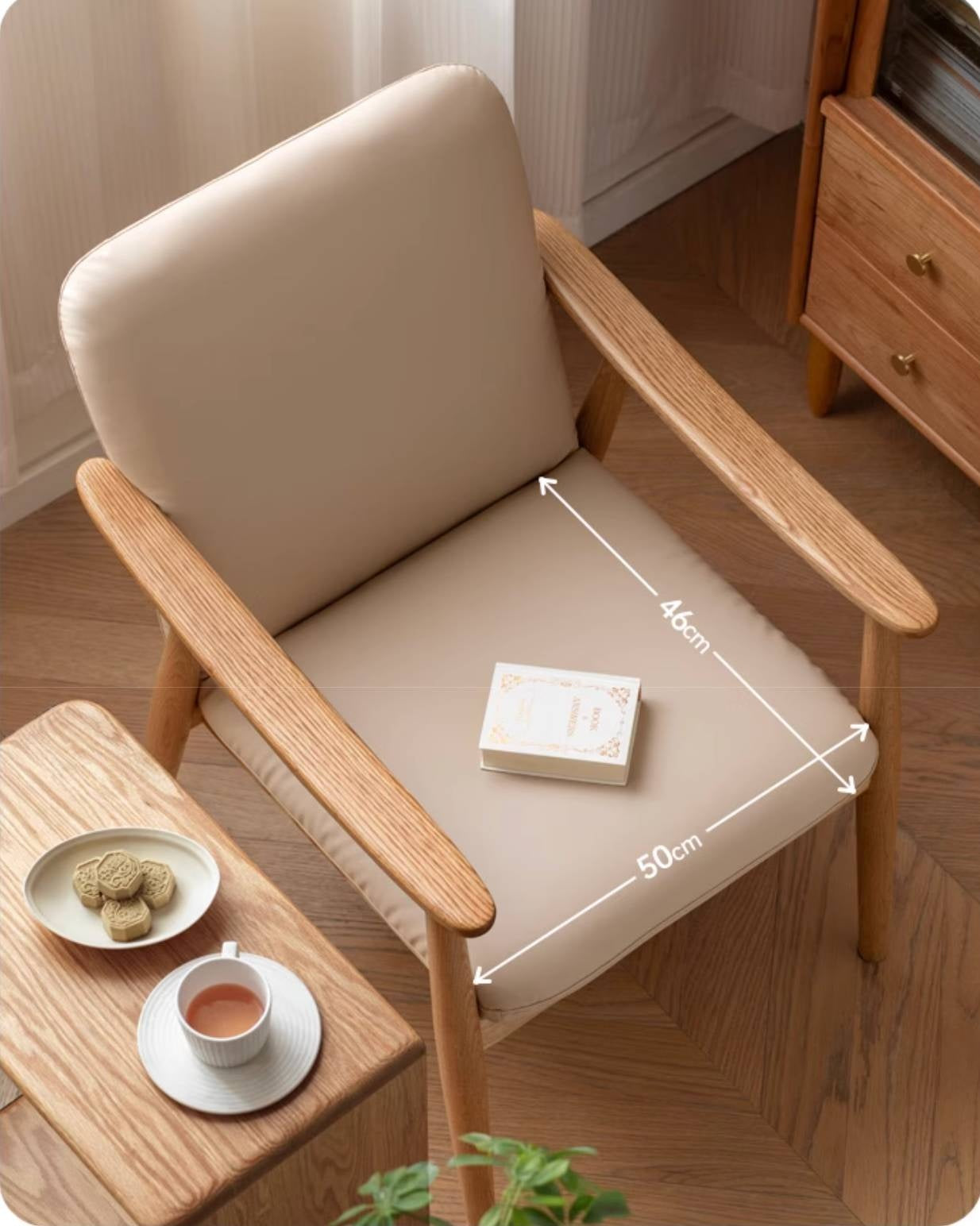 Oak Solid Wood Modern Minimalist Style Leisure Armchair.