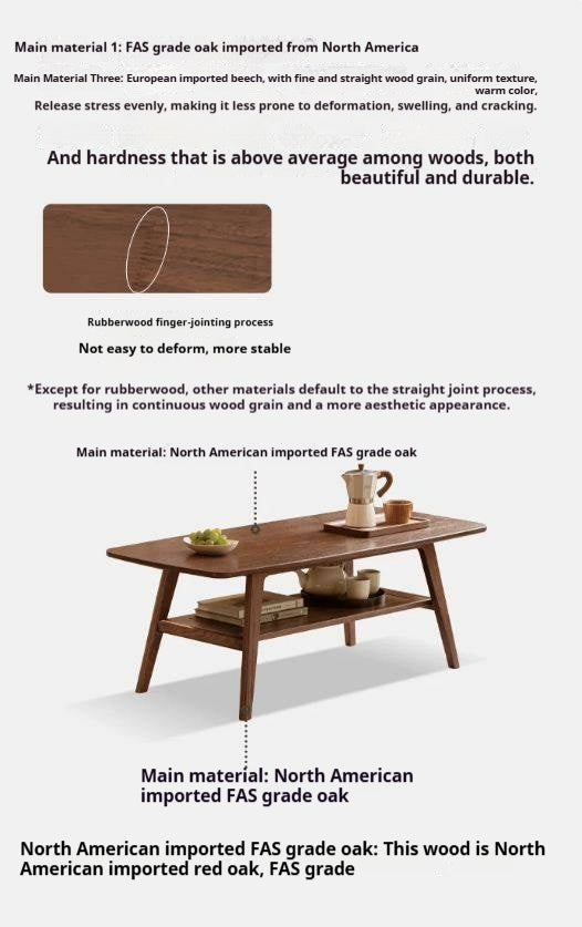 Beech, Oak Solid Wood Walnut Color Double-Layer Coffee Table