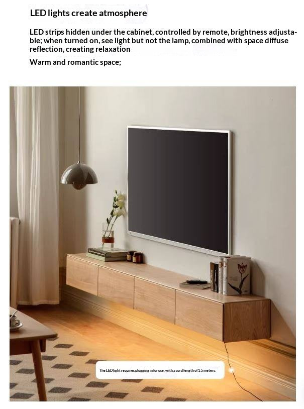 Oak Solid Wood TV Cabinet Hanging LED Lights.