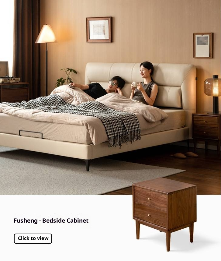 Genuine Leather Italian Light Luxury Soft Bed, White Cream Style