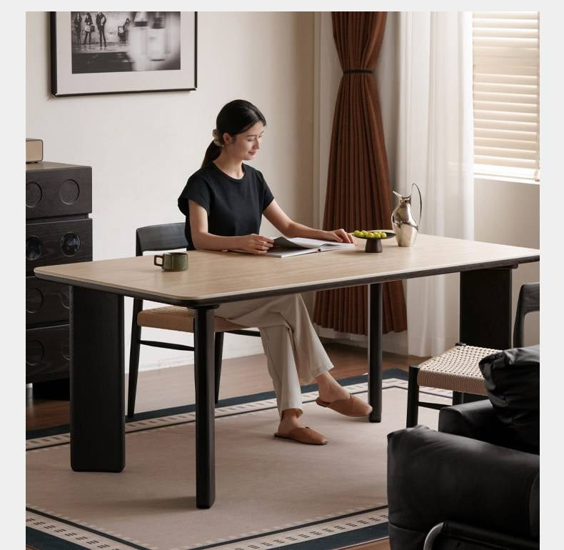 Black Walnut Solid Wood Travertine Slab Light Luxury Dining Table