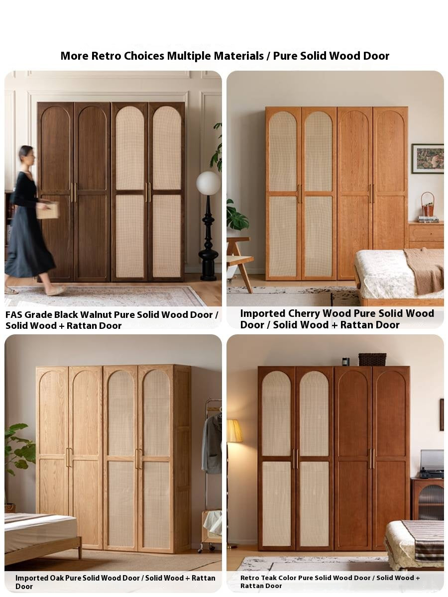 Cherry Solid Wood Swing Door Rattan Wardrobe