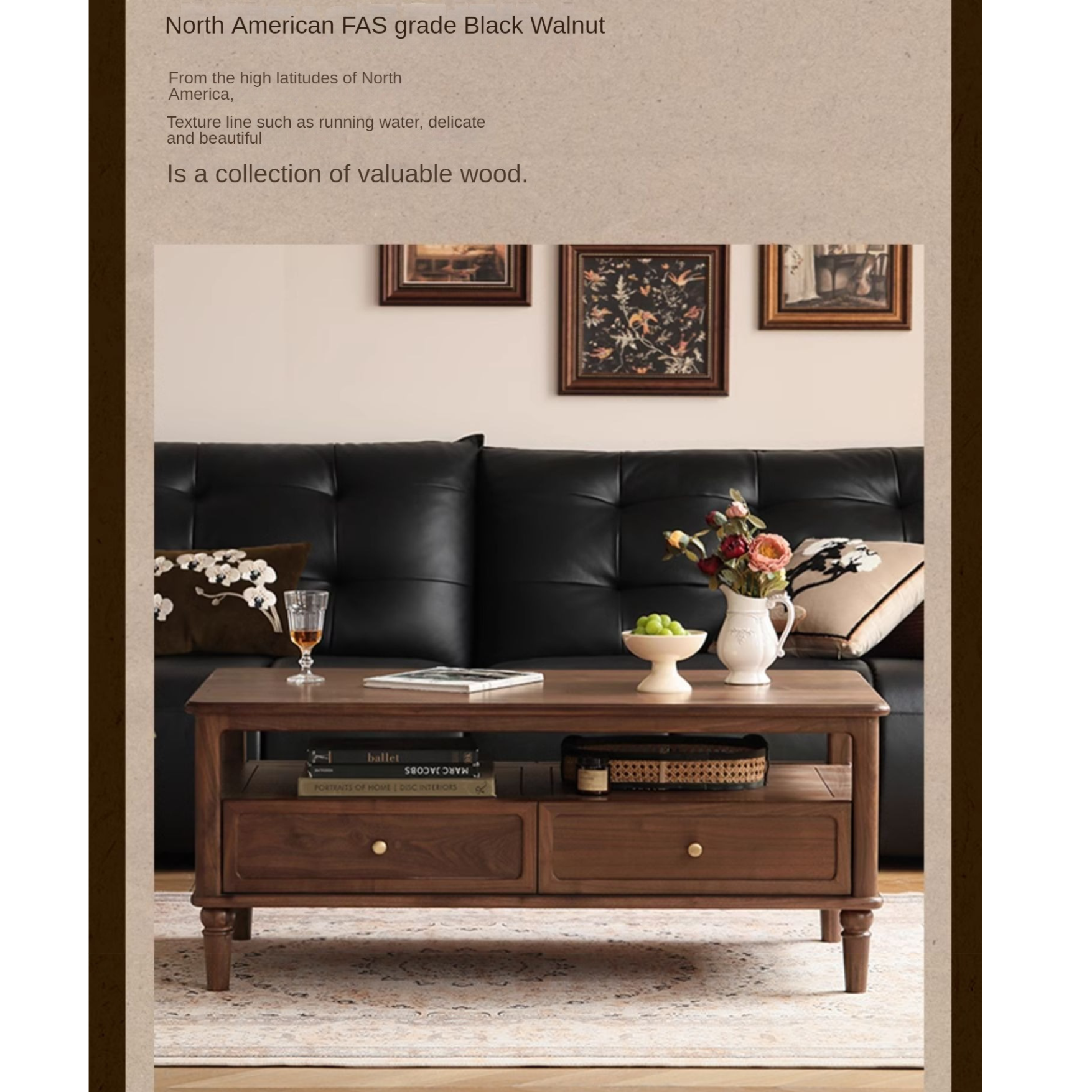 Black Walnut Solid Wood American Retro Coffee Table