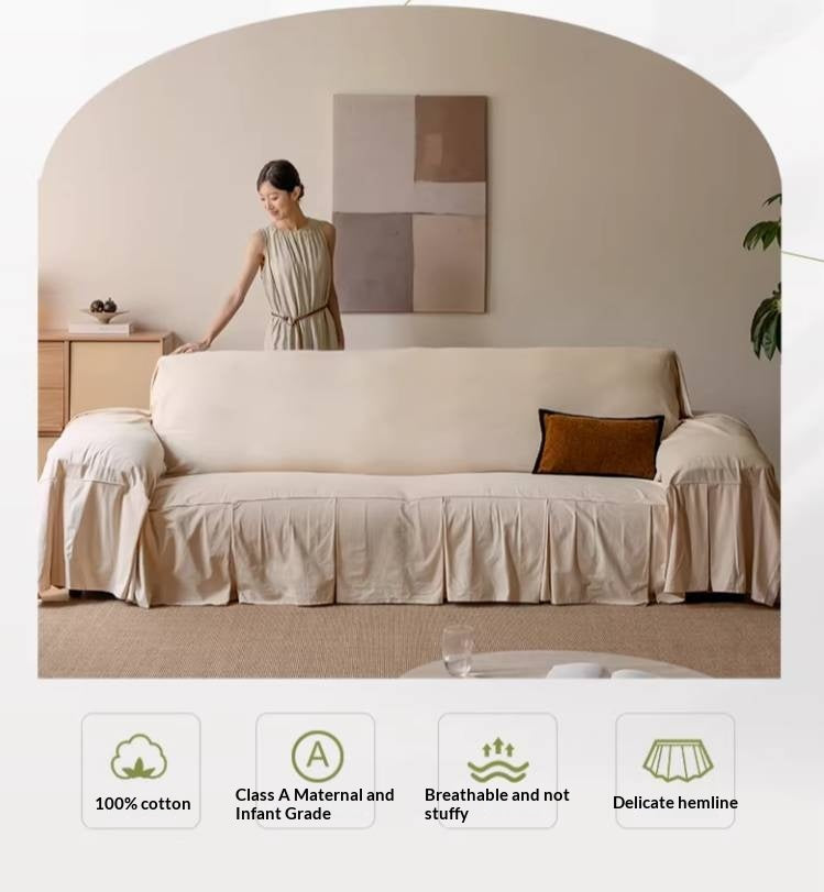 100% Cotton Sofa Cover, All-Season Washable Slipcover, Breathable Dustproof Sofa Protector