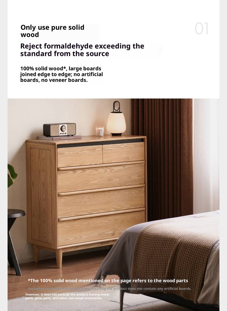 Oak, Ash Solid Wood Modern Storage Drawer Cabinet