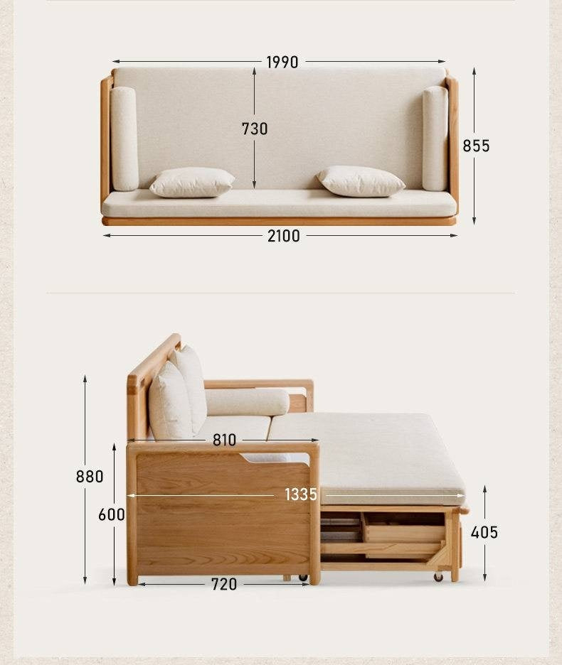 Oak Solid Wood Retractable Multifunctional Box Sofa Bed.