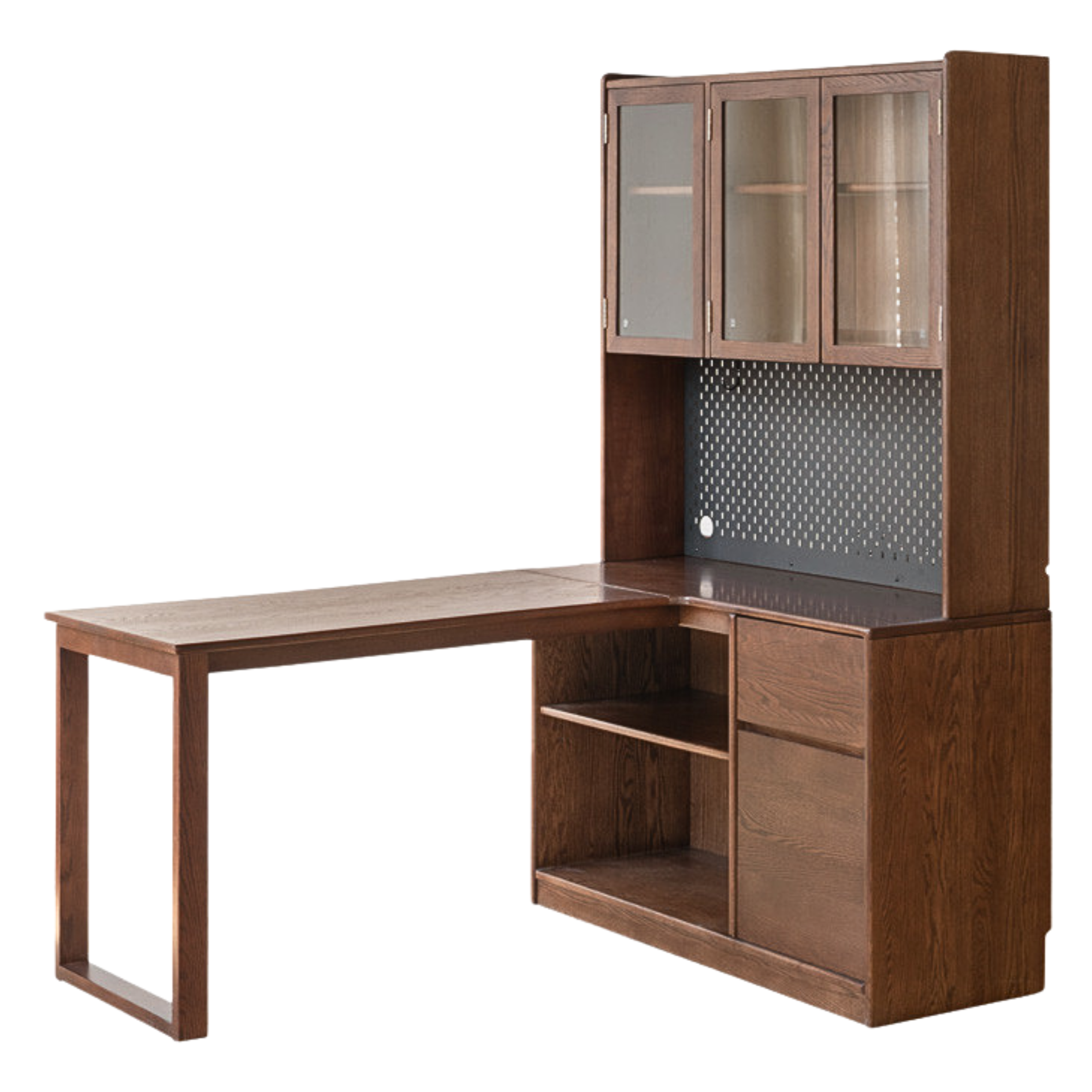 Oak Solid Wood Desk Bookcase Integrated Corner Office Table