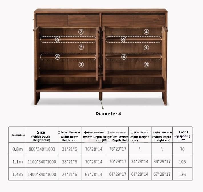 Black Walnut, Oak Solid Wood Italian Light Luxury Shoe Cabinet