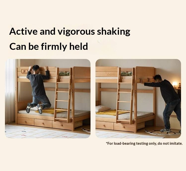 Beech Solid Wood Convertible Bunk Bed with Storage Drawers