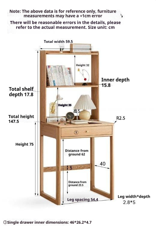 Oak Solid Wood Desk Bookshelf
