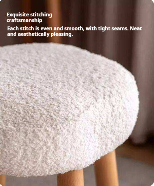 Beech, Solid Rubberood Lamb Velvet Cloud Makeup Stool
