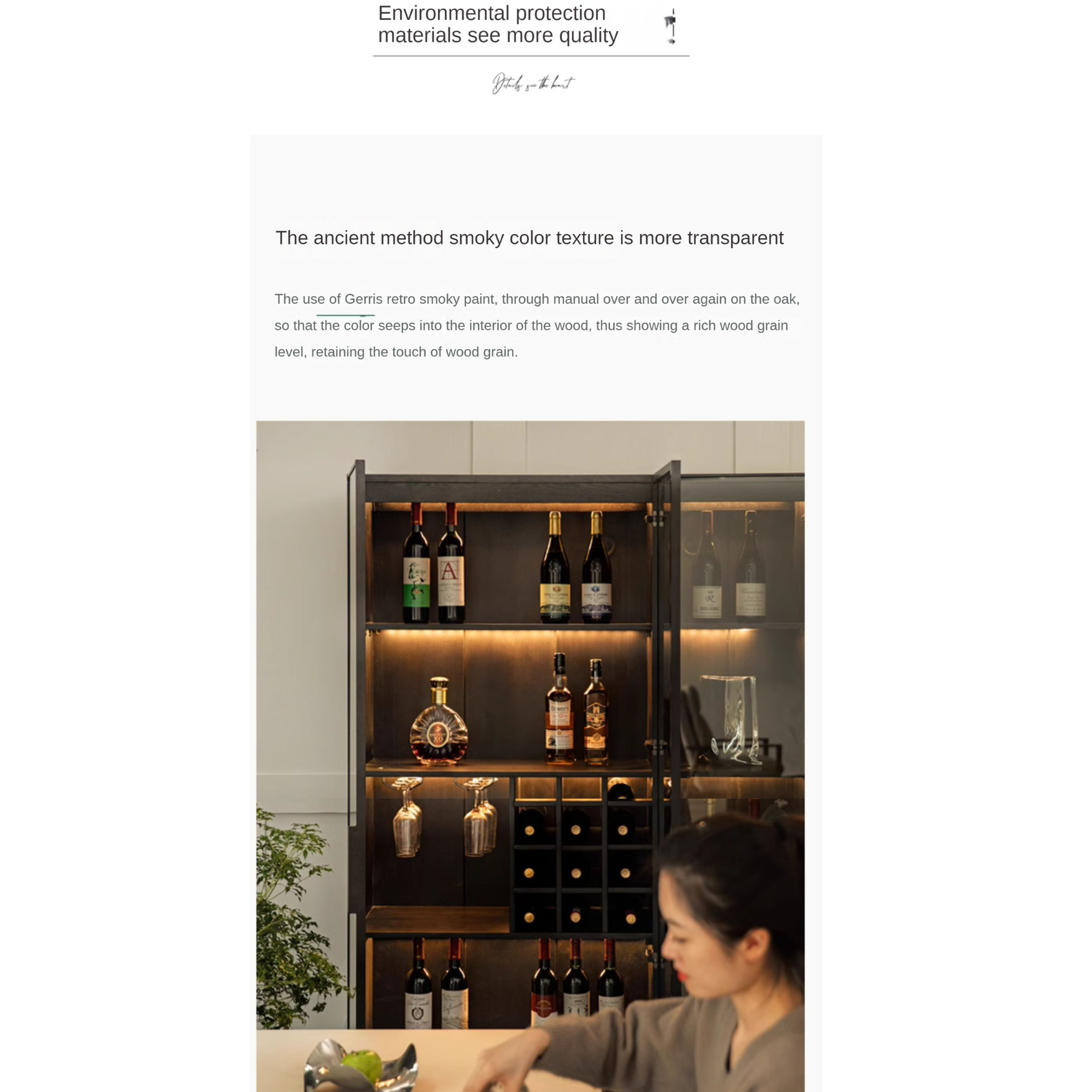 Solid RubberWood Glass Door Display Wine Cabinet