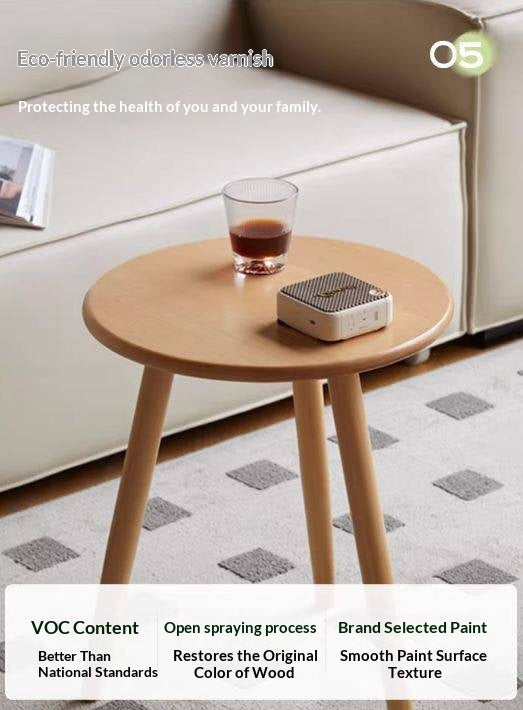 Beech, Rubberwood Solid Wood Small Round Side Table