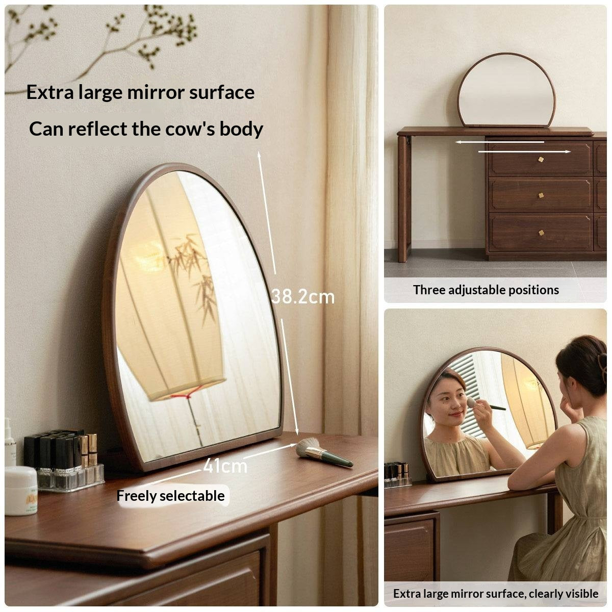 Black Walnut Solid Wood Dresser and Vanity Combo with Pull-Out Mirror Desk