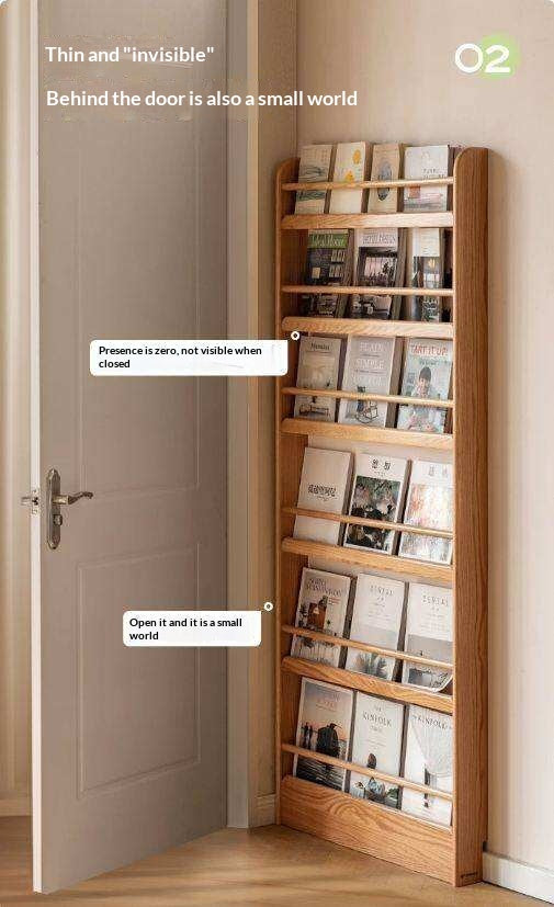 Oak, Beech Solid Wood Wall-mounted Ultra-thin Bookshelf
