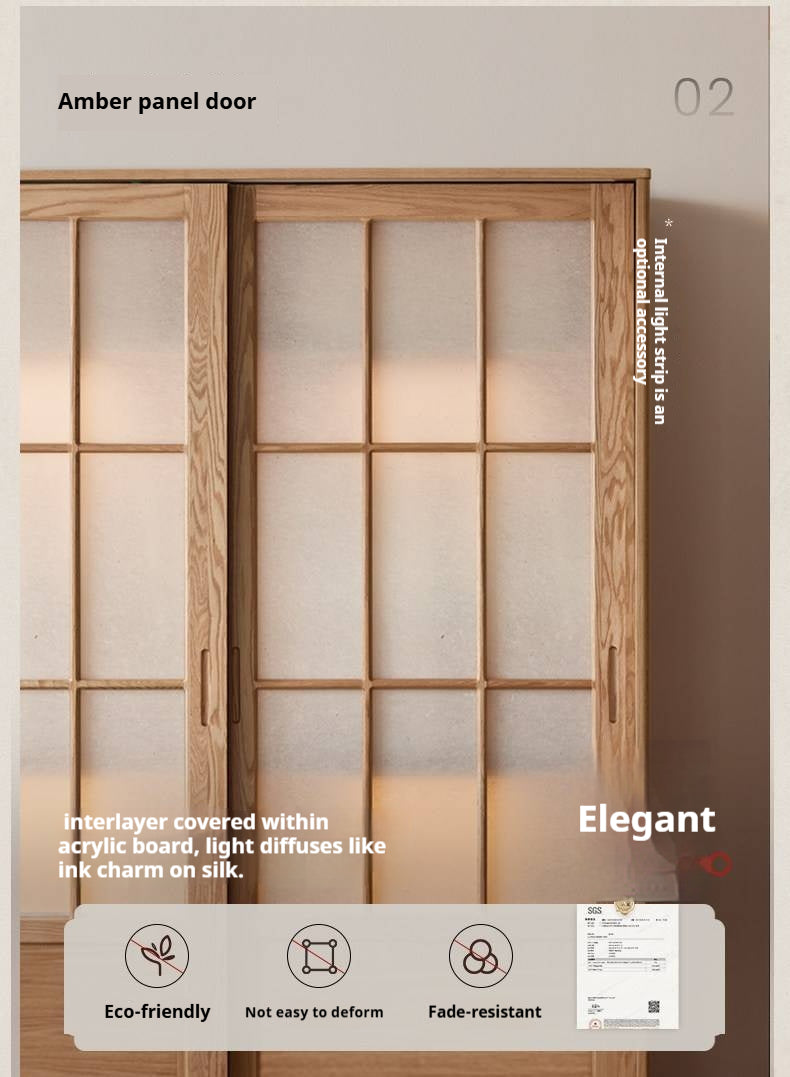 Oak Solid Wood Wardrobe Cabinet with Minimalist Songshi Storage