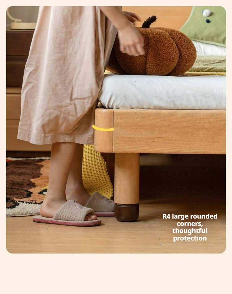 Beech Solid Wood Kids Bed with Scalloped Headboard and Hidden Storage