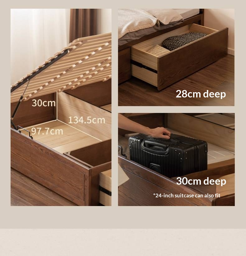 Oak Solid Wood Box Bed, Platform Box Bed, Headboard-Free Bed – Modern Minimalist Style